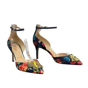 Sam Edelman Tabby Bright Heels Embellished Beaded 8.5 Women Floral Bird Cocktail